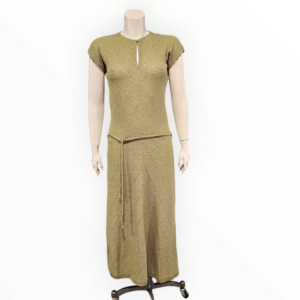 Vtg 70s 80s JUST MORT Nubby Knit Brown Hippie Boho Sweater Dress S